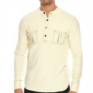 Gap 100% Cotton Cream Henley Long Sleeve Shirt Size Large